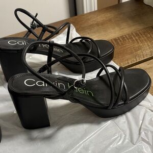 Calvin Klein Black Strappy Platform Block Sandals
